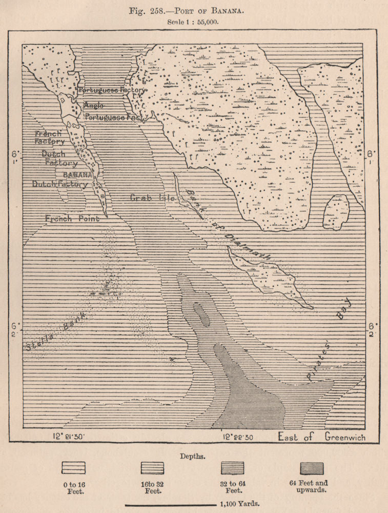 Port of Banana. Congo. Congo Basin 1885 old antique vintage map plan chart