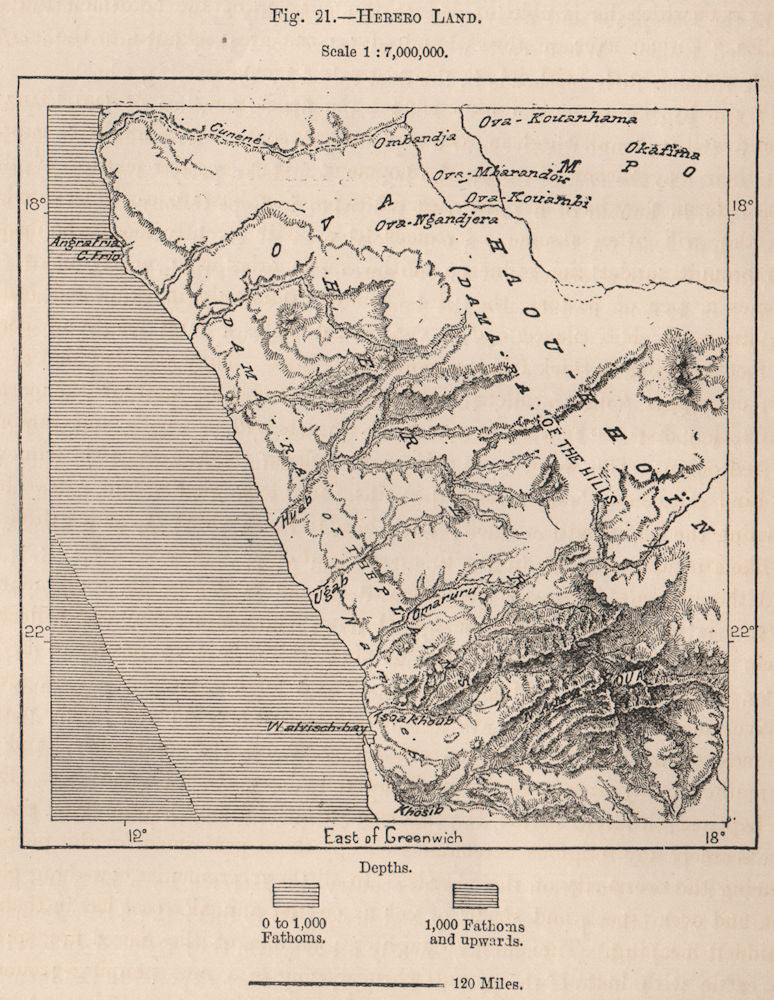 Herero Land. Namibia. Damara and Namaqua Lands 1885 old antique map plan chart