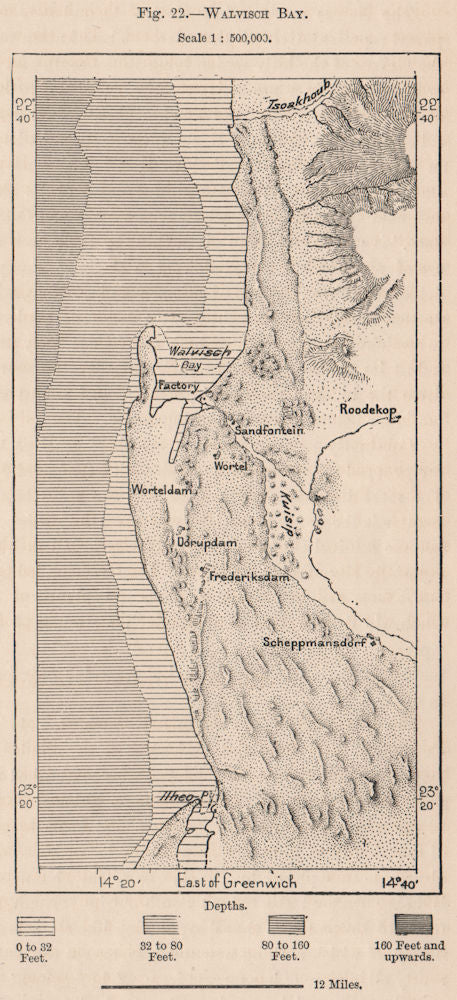 Walvis Bay. Namibia. Damara and Namaqua Lands 1885 old antique map plan chart