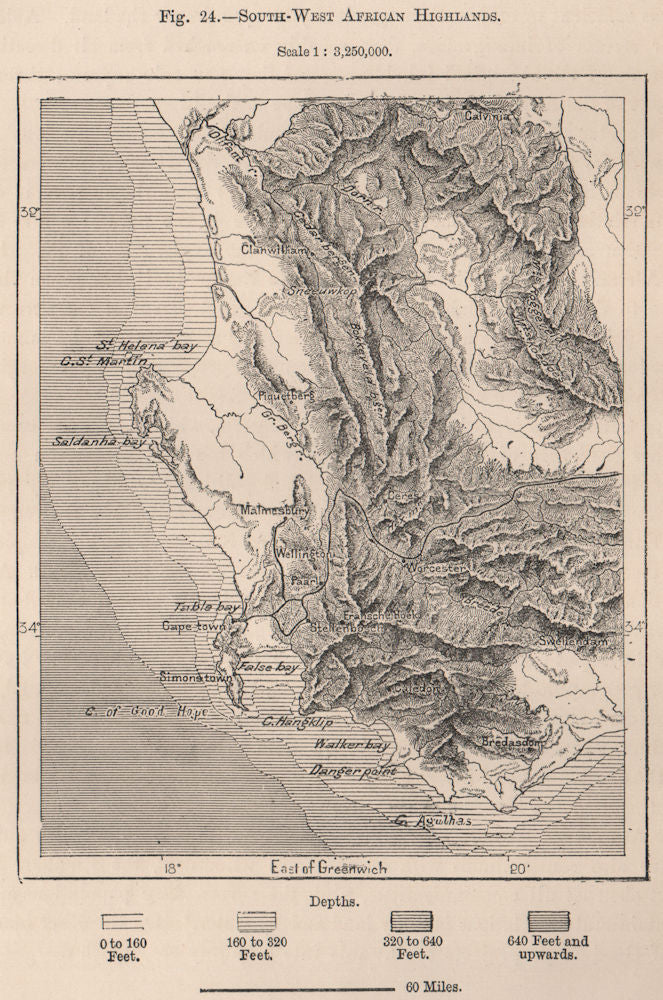 Western Cape Highlands & Mountain ranges. South Africa 1885 old antique map