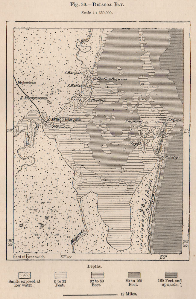 Maputo Bay (Baía de Maputo/Lagoa) . Delagoa Bay. Mozambique 1885 old