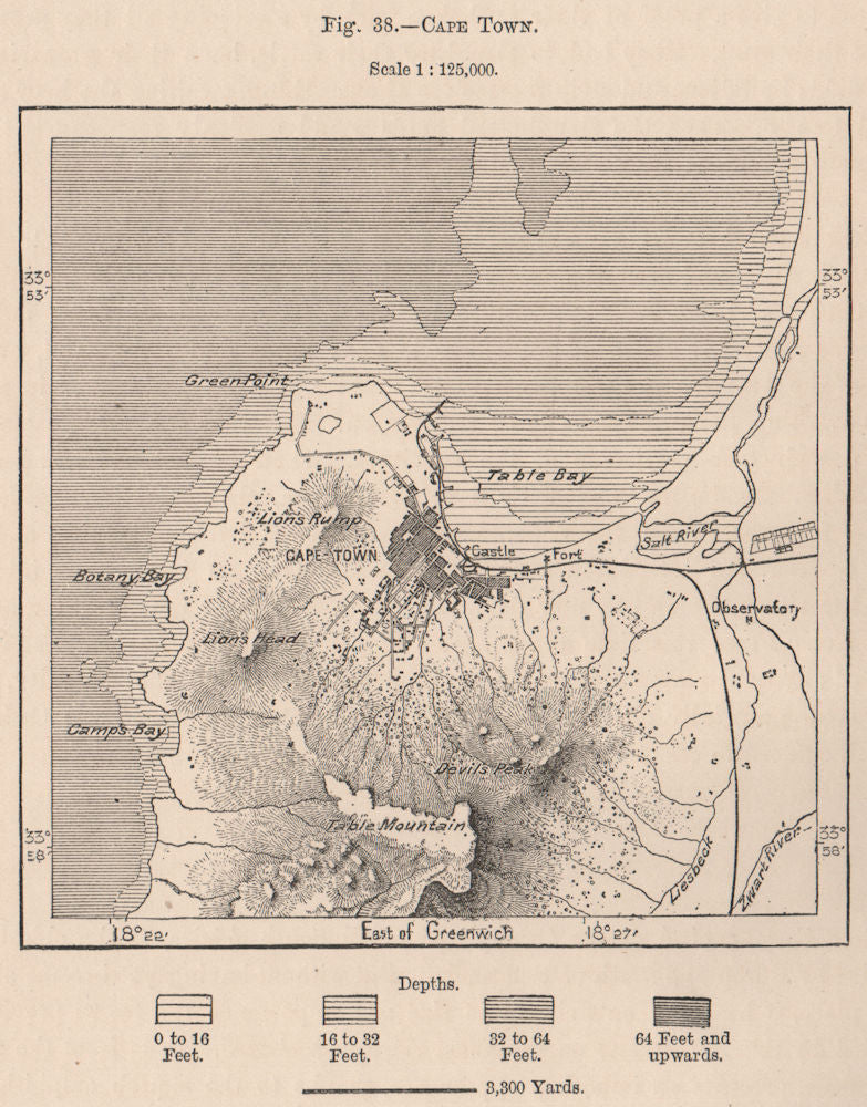 Cape Town. South Africa. Cape Colony 1885 old antique vintage map plan chart