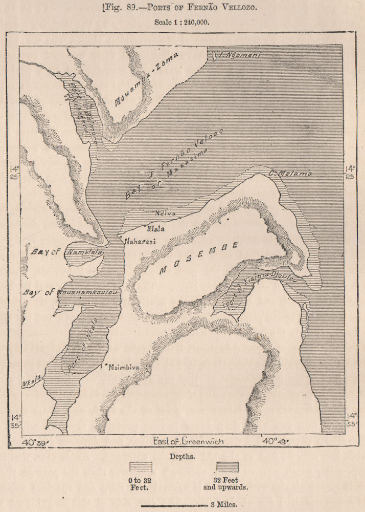 Ports of Fernão Veloso. Fernao Veloso. Mozambique 1885 old antique map chart