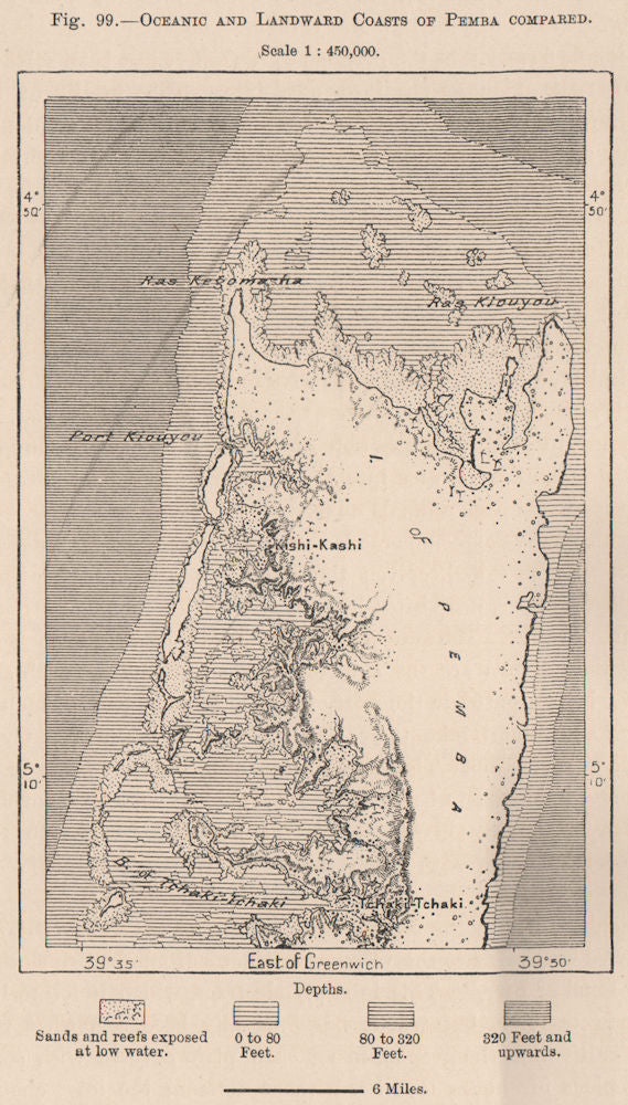 Oceanic & Landward Coasts of Pemba Compared. Tanzania. Zanzibar 1885 old map