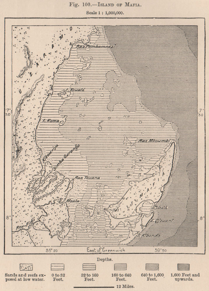 Mafia Island. Tanzania. Zanzibar Archipelago 1885 old antique map plan chart