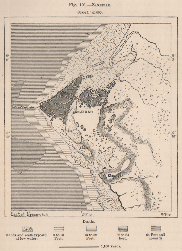 Zanzibar. Tanzania. Zanzibar Archipelago 1885 old antique map plan chart