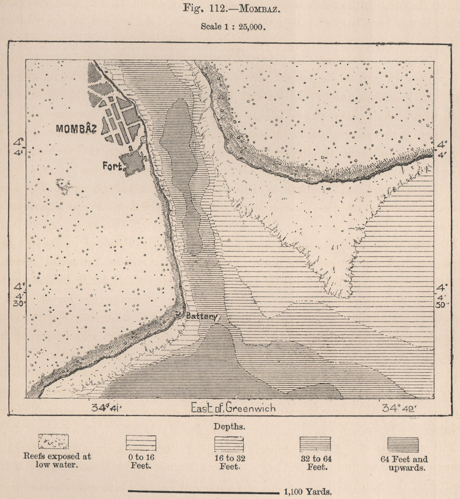 Mombasa. Kenya 1885 old antique vintage map plan chart