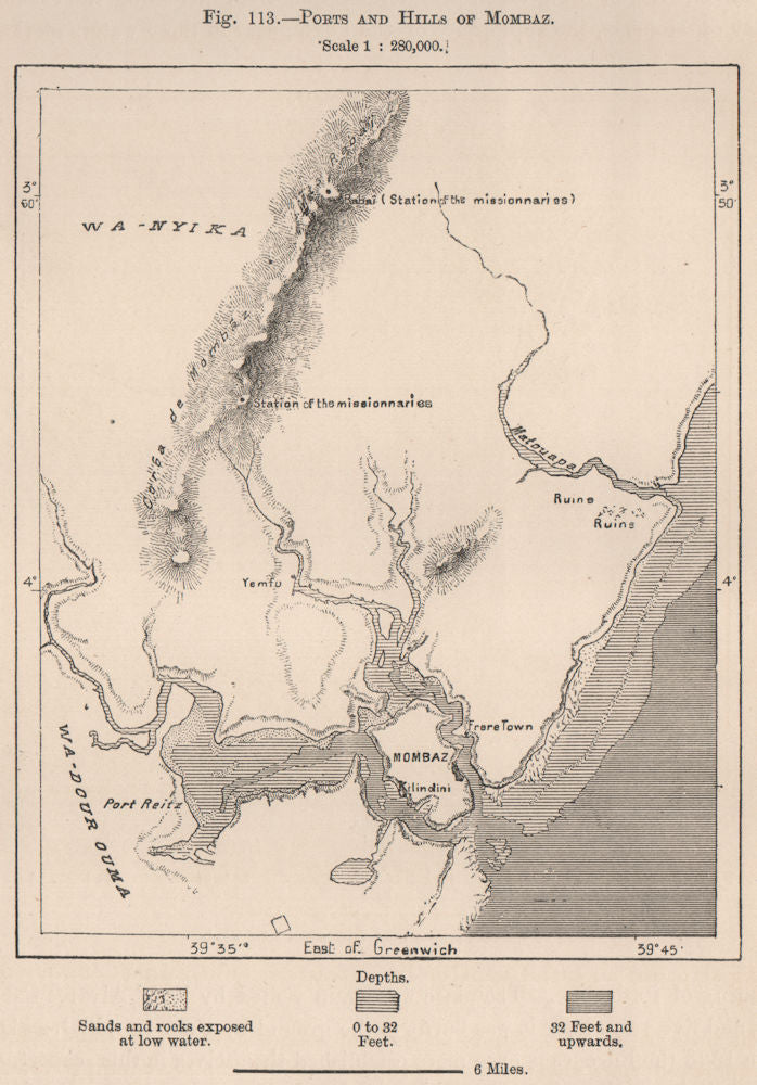 Ports and Hills of Mombasa. Kenya. Maasai Land 1885 old antique map plan chart