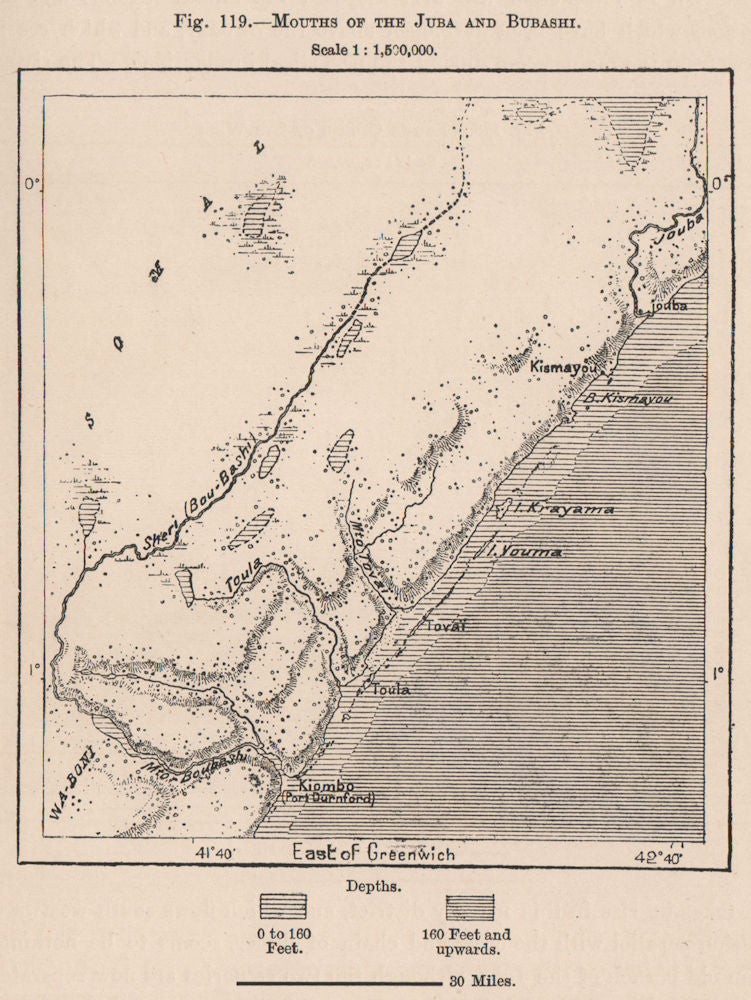 Mouths of the Jubba and Bubashi. Somalia 1885 old antique map plan chart