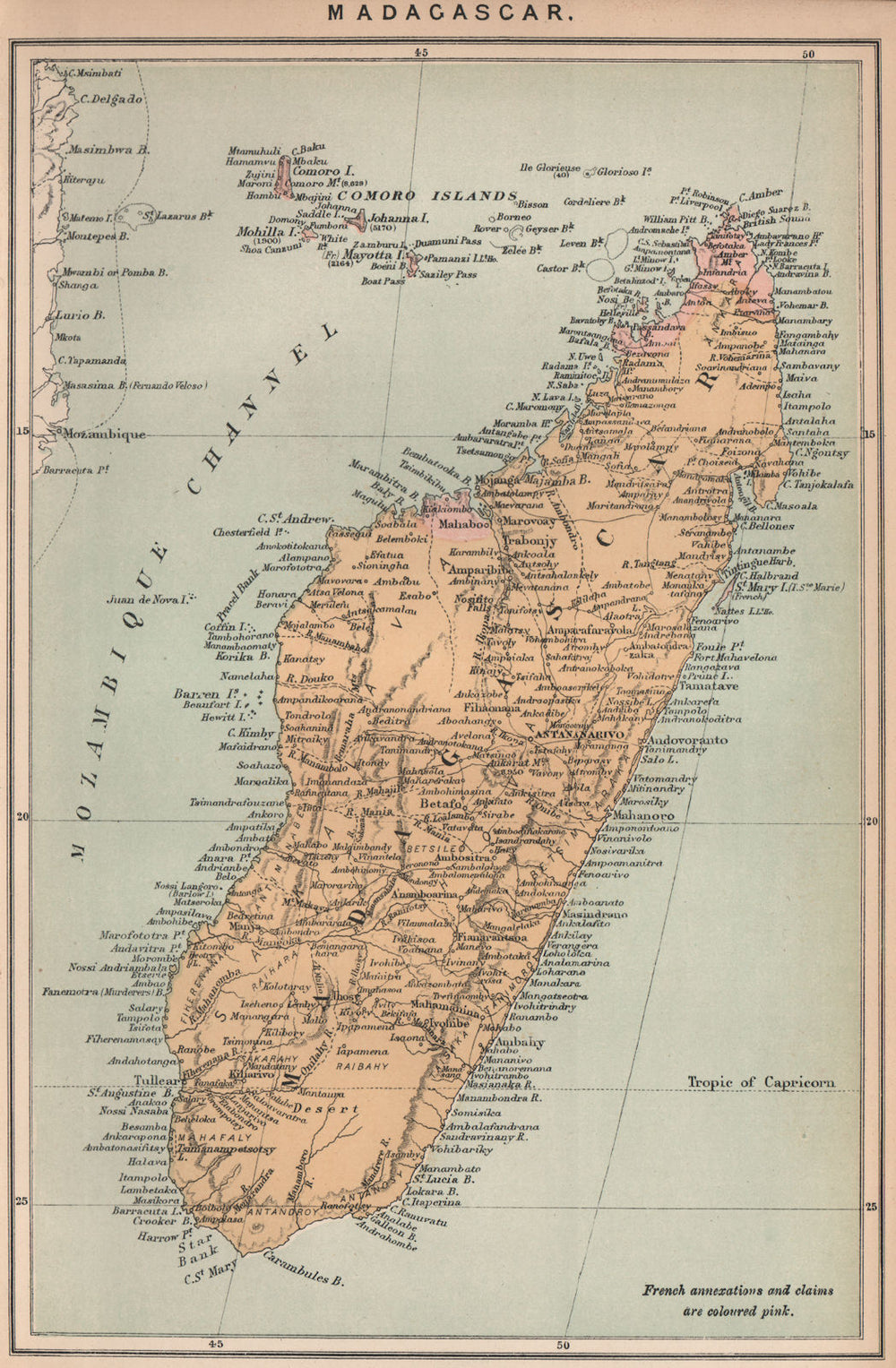 Madagascar. East African Islands 1885 old antique vintage map plan chart