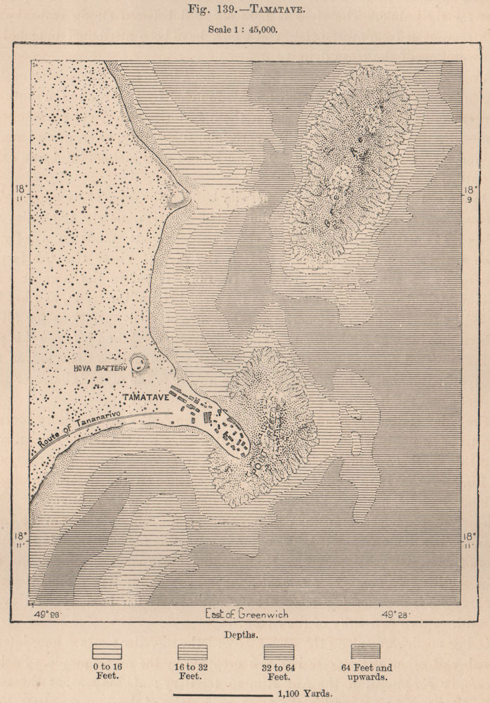 Tamatave (Toamasina) . Madagascar 1885 old antique vintage map plan chart