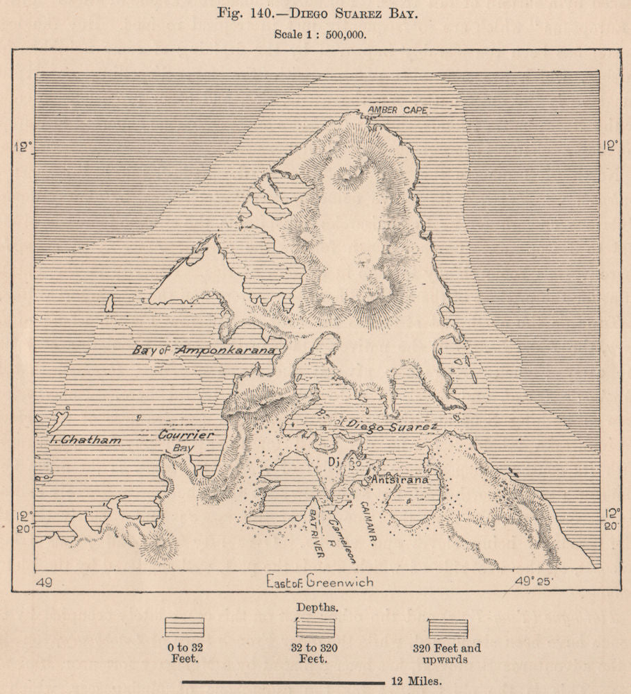 Antsiranana Bay. Madagascar 1885 old antique vintage map plan chart