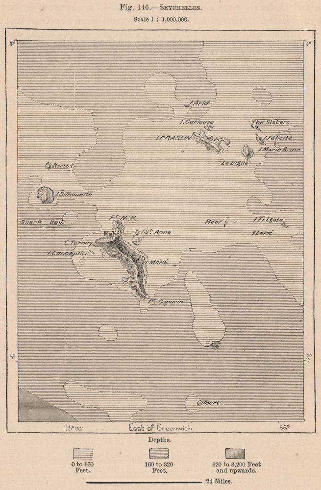 Seychelles. Indian Ocean islands 1885 old antique vintage map plan chart