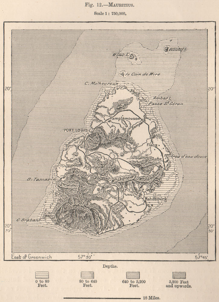 Mauritius. Mascarene Islands. Mascarenhas Archipelago 1885 old antique map