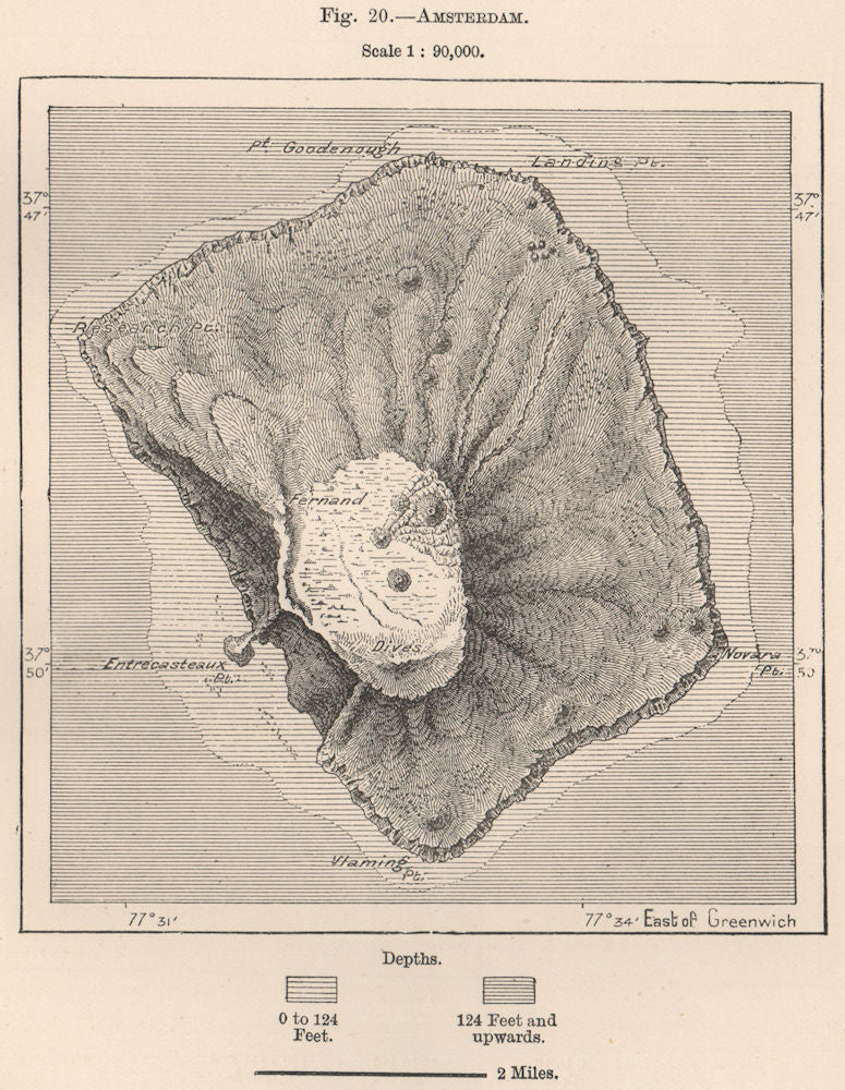 Amsterdam Island. Indian Ocean. French Southern and Antarctic Lands 1885 map