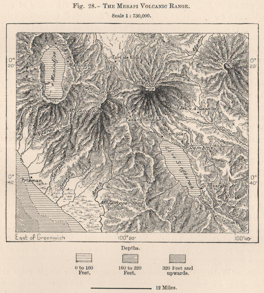 The Mount Merapi Volcanic Range. Java, Indonesia. East Indies 1885 old ...