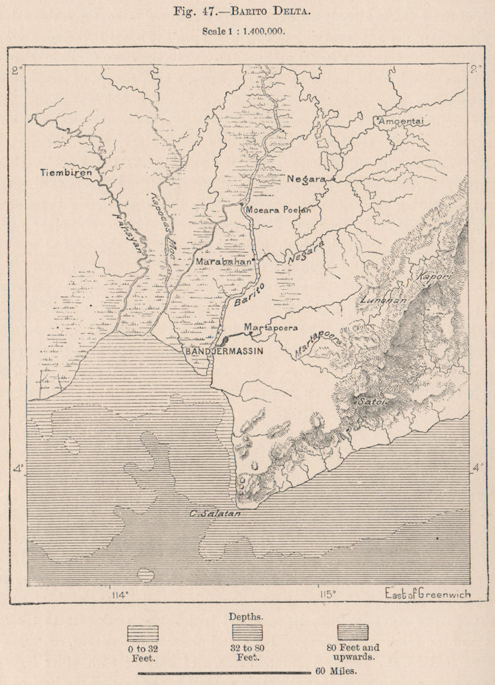 Barito Delta & Banjarmasin,Kalimantan,Borneo.Indonesia.East Indies 1885 map