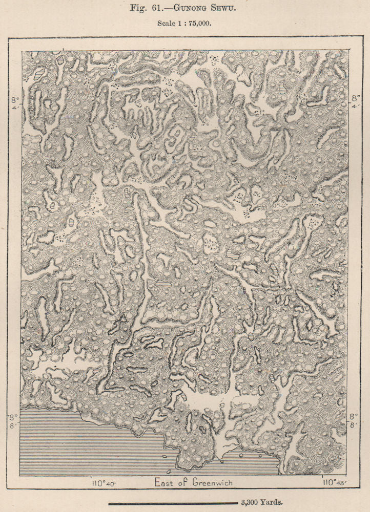 Gunong Sewu, Java, Indonesia. East Indies 1885 old antique map plan chart