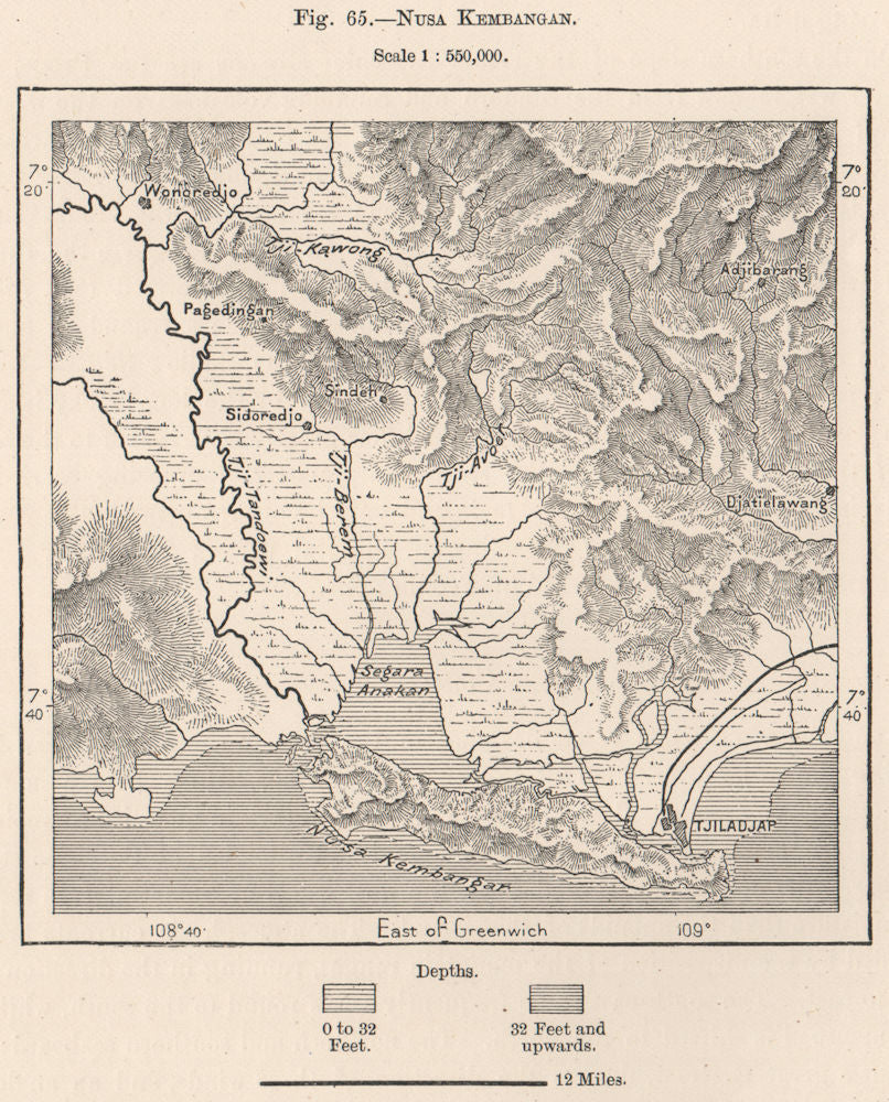 Nusa Kambangan island & Cilacap. Java Indonesia. East Indies 1885 old map