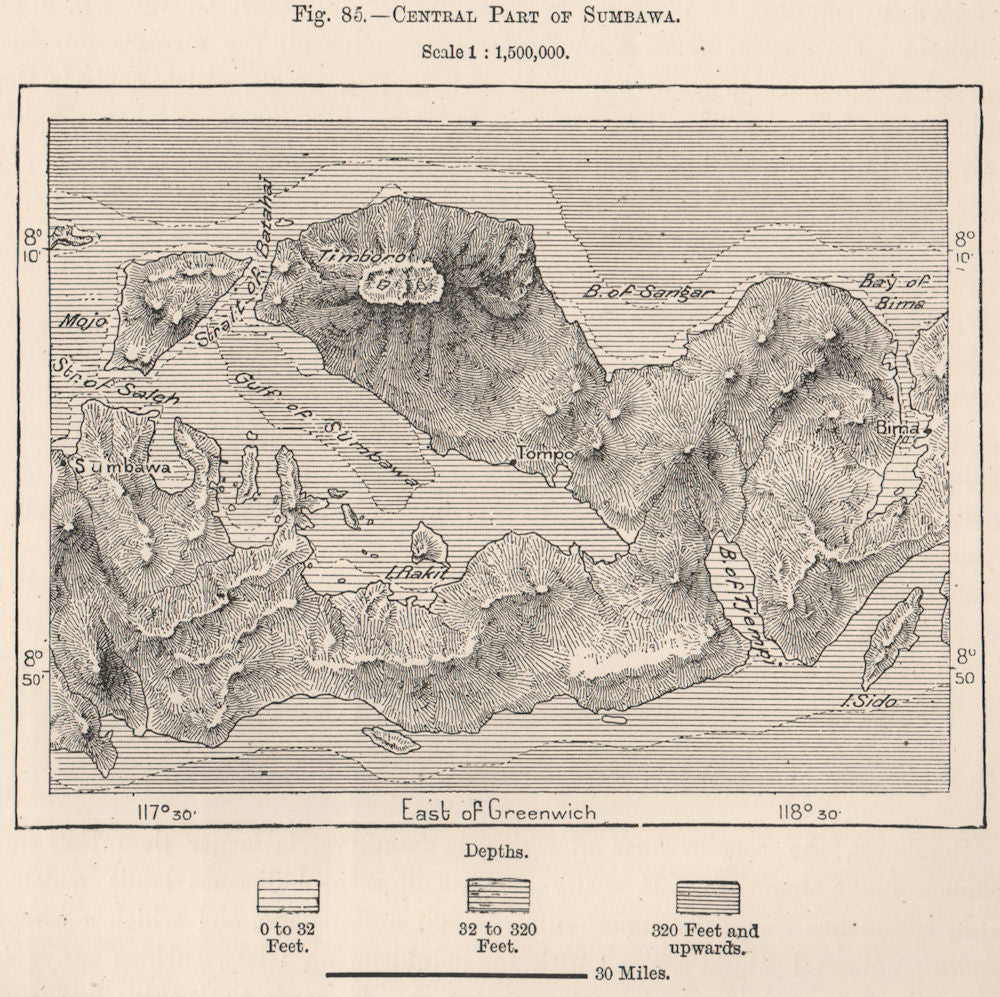 Central part of Sumbawa. Indonesia. East Indies 1885 old antique map chart