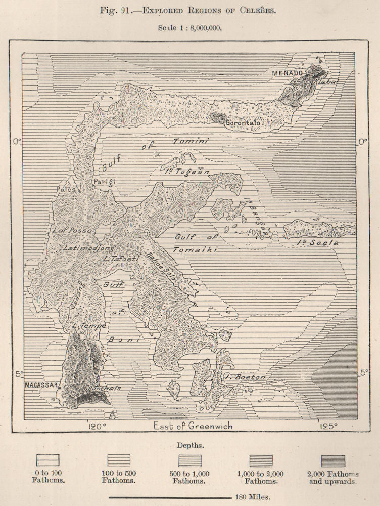 Explored regions of Celebes (Sulawesi) . Indonesia. East Indies 1885 old map