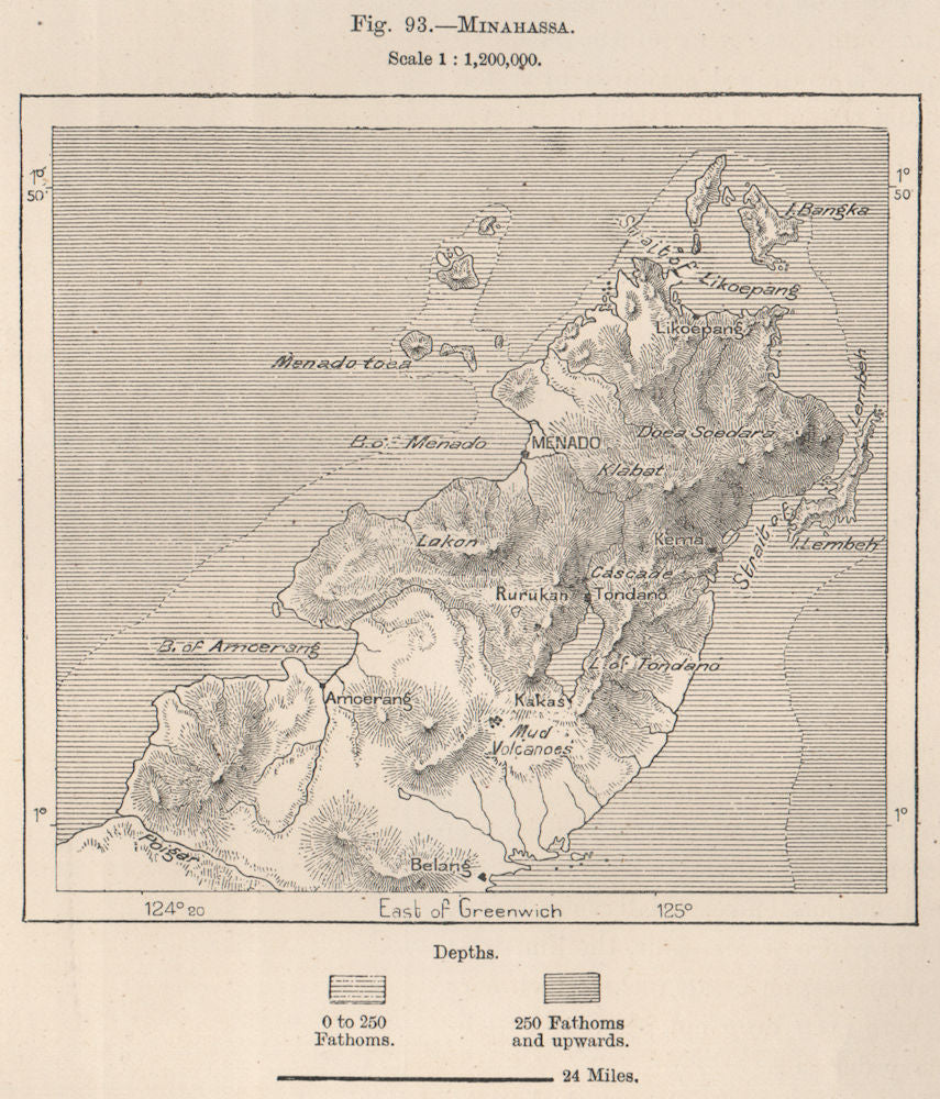 Minahassa Peninsula, Sulawesi, Indonesia. Manado. East Indies 1885 old map