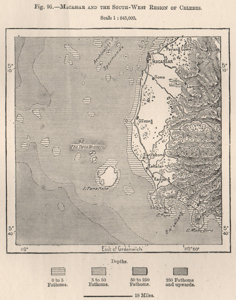 Macassar South-West reg. Celebes (Sulawesi) . Indonesia. E Indies 1885 old map