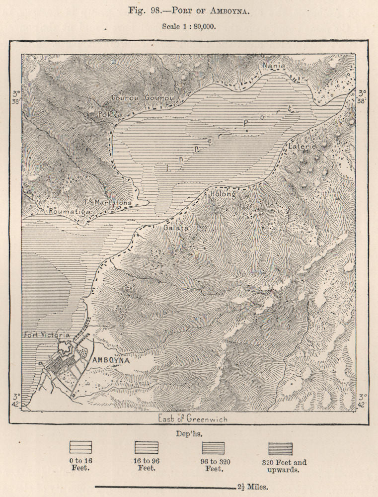 Port of Amboyna (Ambon) Maluku, Indonesia. East Indies 1885 old antique map