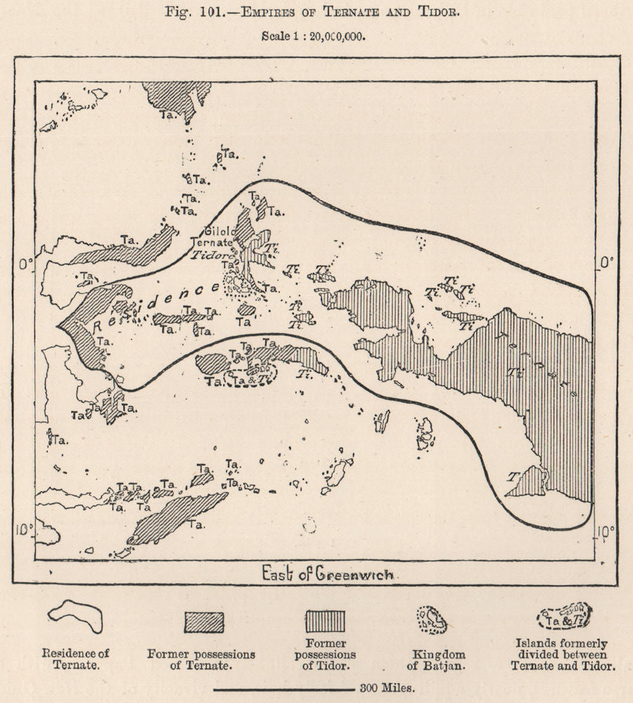 Ternate and Tidore sultanates/empires. Indonesia. East Indies 1885 old map