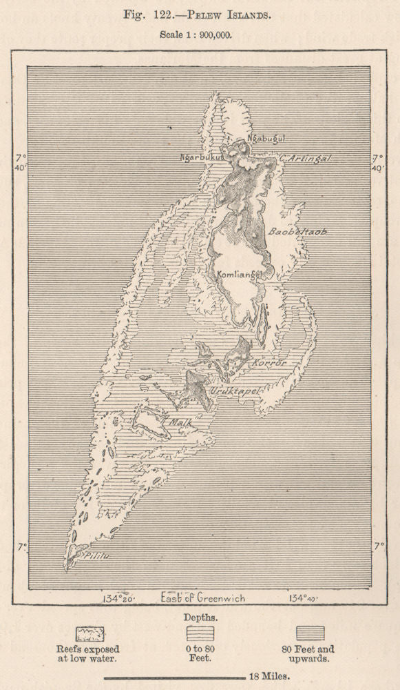 Palau Islands. Pacific Ocean. Micronesia 1885 old antique map plan chart