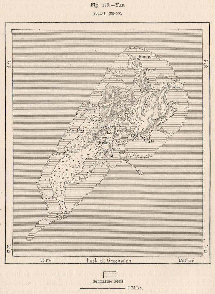 Yap. Micronesia 1885 old antique vintage map plan chart