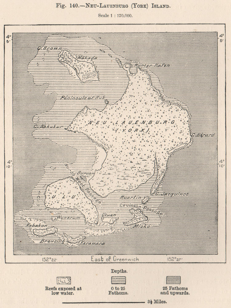 Neu-Lauenburg (Duke Of York) Islands. Papua New Guinea. Melanesia 1885 old map
