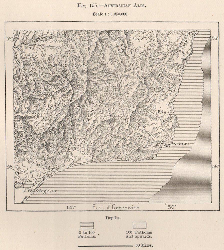 Australian Alps 1885 old antique vintage map plan chart