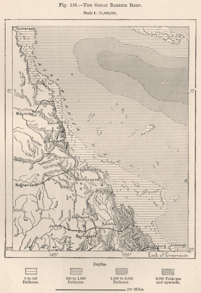 The Great Barrier Reef. Australia 1885 old antique vintage map plan chart