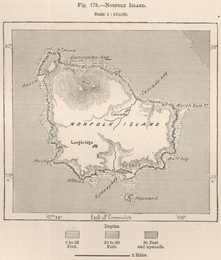 Norfolk Island. Australia 1885 old antique vintage map plan chart