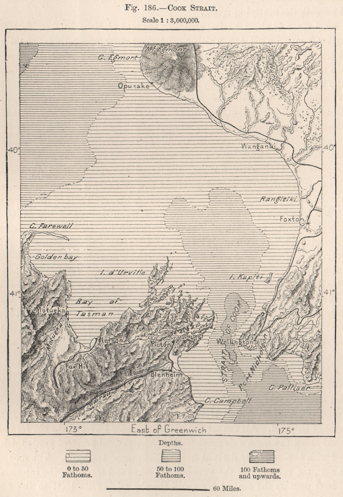 Cook Strait. New Zealand 1885 old antique vintage map plan chart