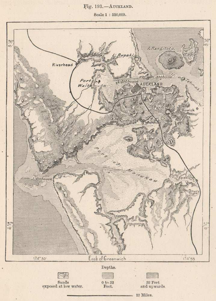 Auckland. New Zealand 1885 old antique vintage map plan chart