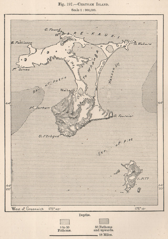 Chatham Island. New Zealand 1885 old antique vintage map plan chart