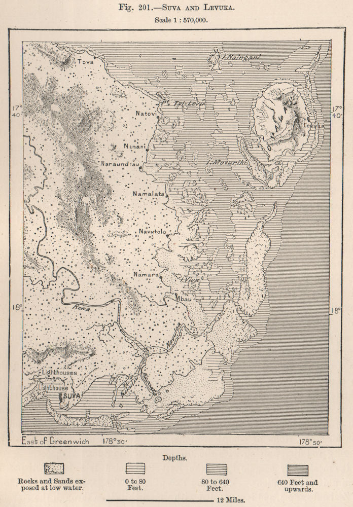 Suva and Levuka. Fiji. The Fiji Islands 1885 old antique map plan chart