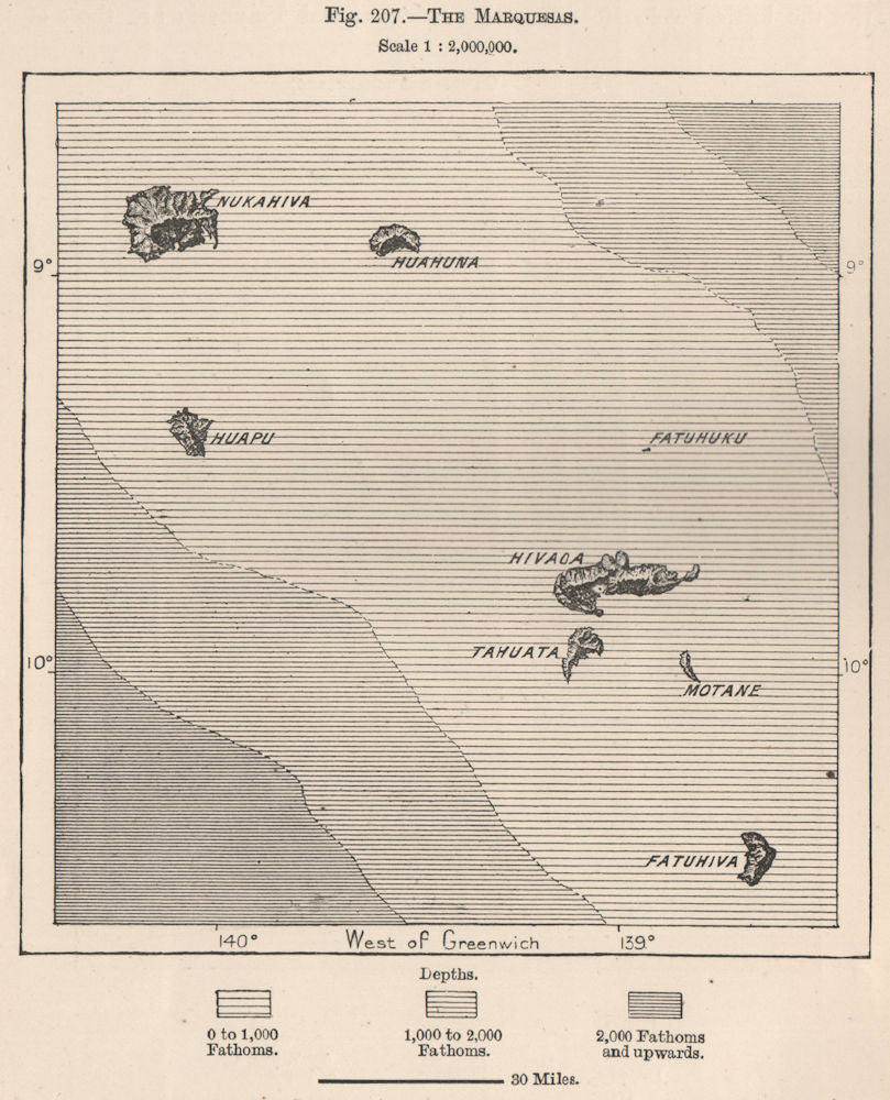 The Marquesas. French Polynesia 1885 old antique vintage map plan chart