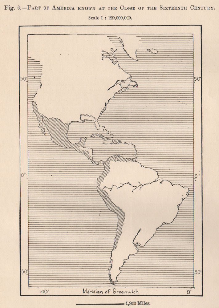 Part of America known at the close of the sixteenth century.Americas 1885 map