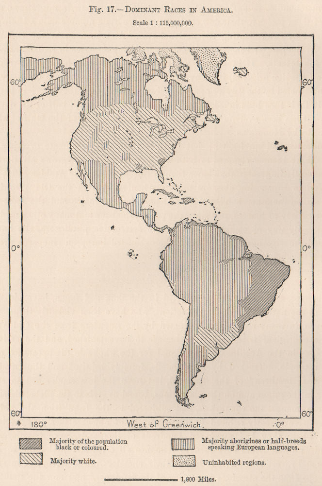 Dominant Races in the Americas. Ethnicity 1885 old antique map plan chart