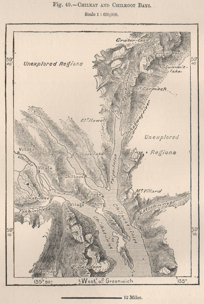 Chilkat and Chilkoot Bays. Alaska 1885 old antique vintage map plan chart