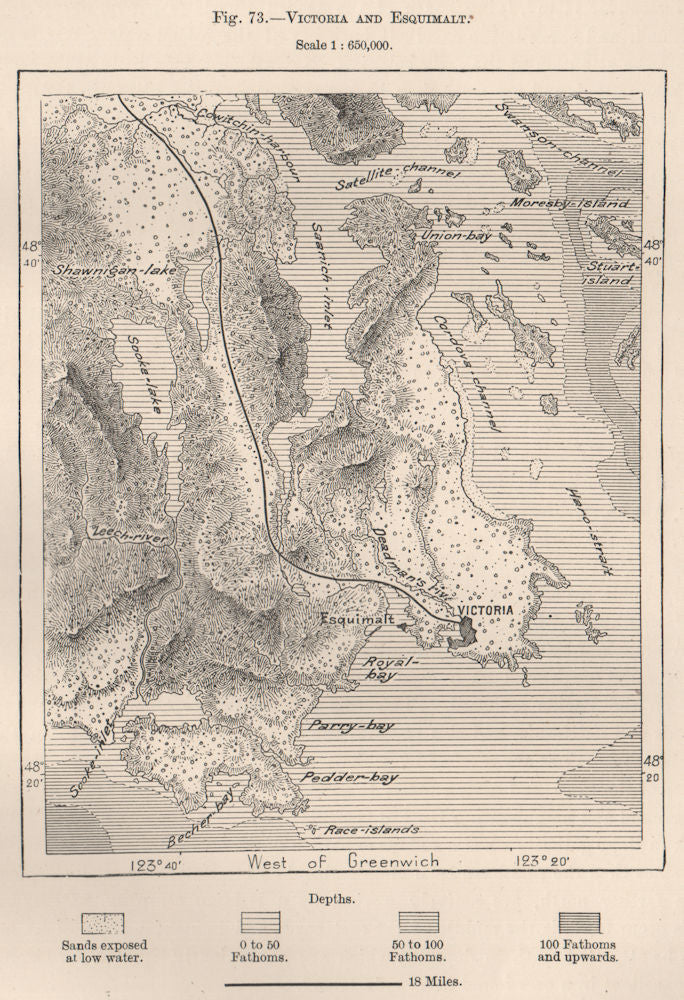 Victoria and Esquimalt. Vancouver Island, Canada 1885 old antique map chart