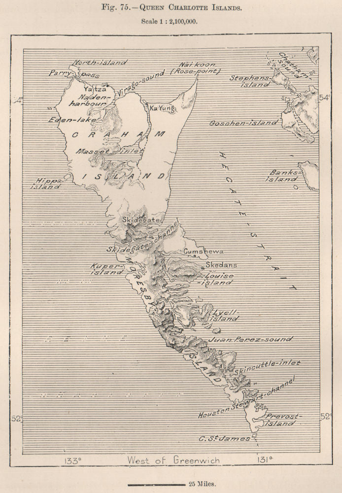 Queen Charlotte Islands. Canada 1885 old antique vintage map plan chart