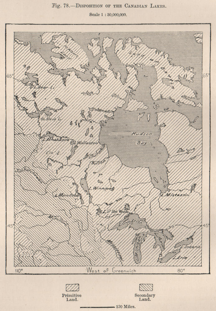 Disposition of the Canadian Lakes. Canada 1885 old antique map plan chart