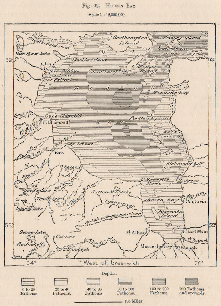 Hudson Bay. Canada 1885 old antique vintage map plan chart