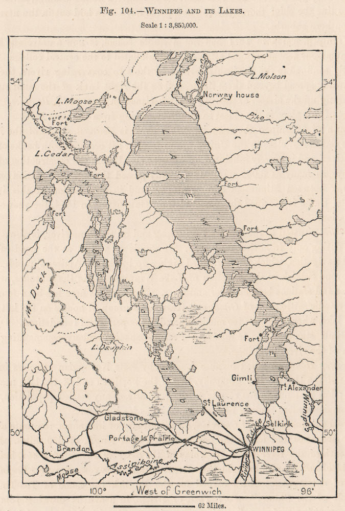 Winnipeg and its lakes. Canada 1885 old antique vintage map plan chart