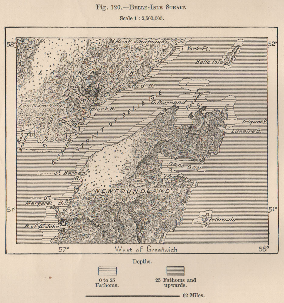 Belle Isle strait. Canada 1885 old antique vintage map plan chart