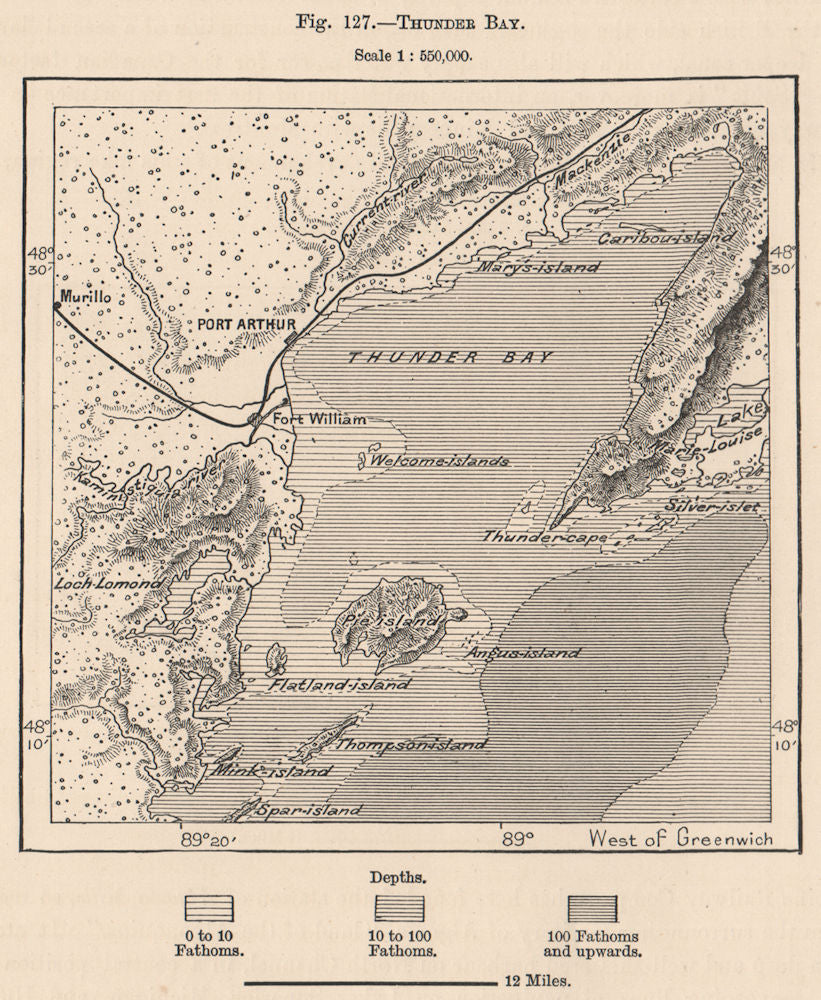 Thunder Bay. Canada 1885 old antique vintage map plan chart